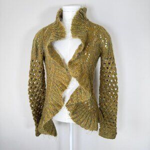 Vintage Y2K Atomic Kitty Mohair Blend Green Open Knit Cardigan Sweater Earthy XS